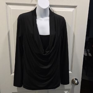 Reitmans Black Drape Neck Blouse Sz M